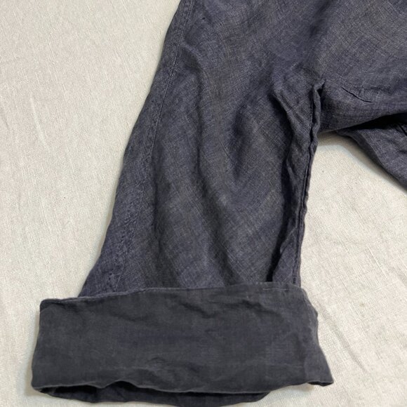 G.Botticelli 100% Linen M Tunic Dress Navy Gray Button Front 3/4 Sleeve Zip - Picture 8 of 13